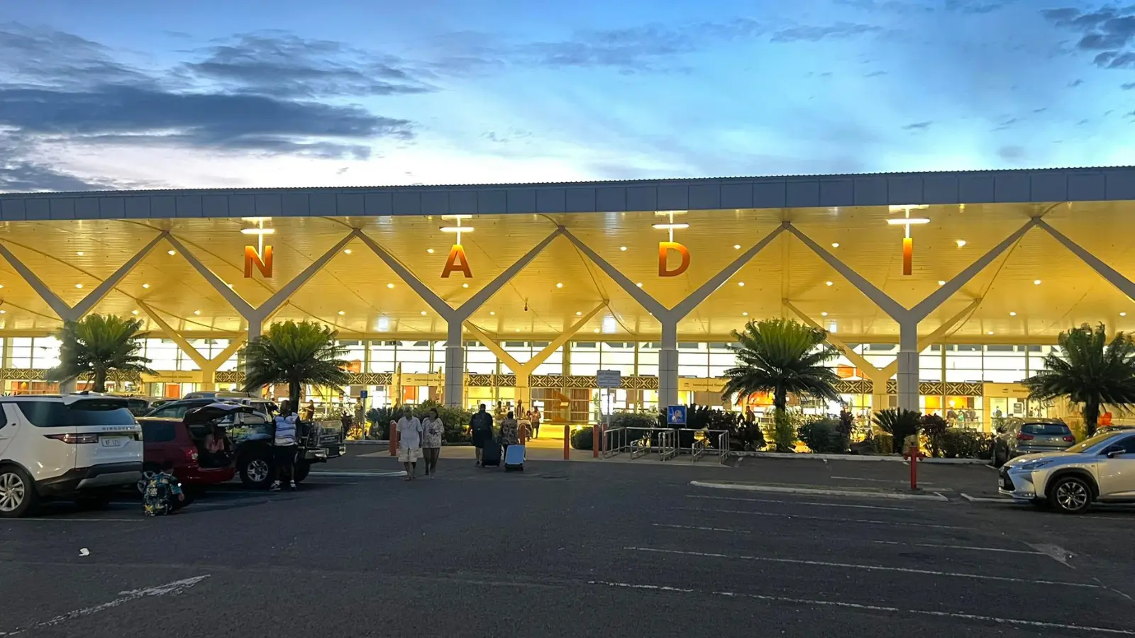 Fiji Nadi International Airport immigration and customs arrival hall with welcome signage and travelers clearing entry requirements