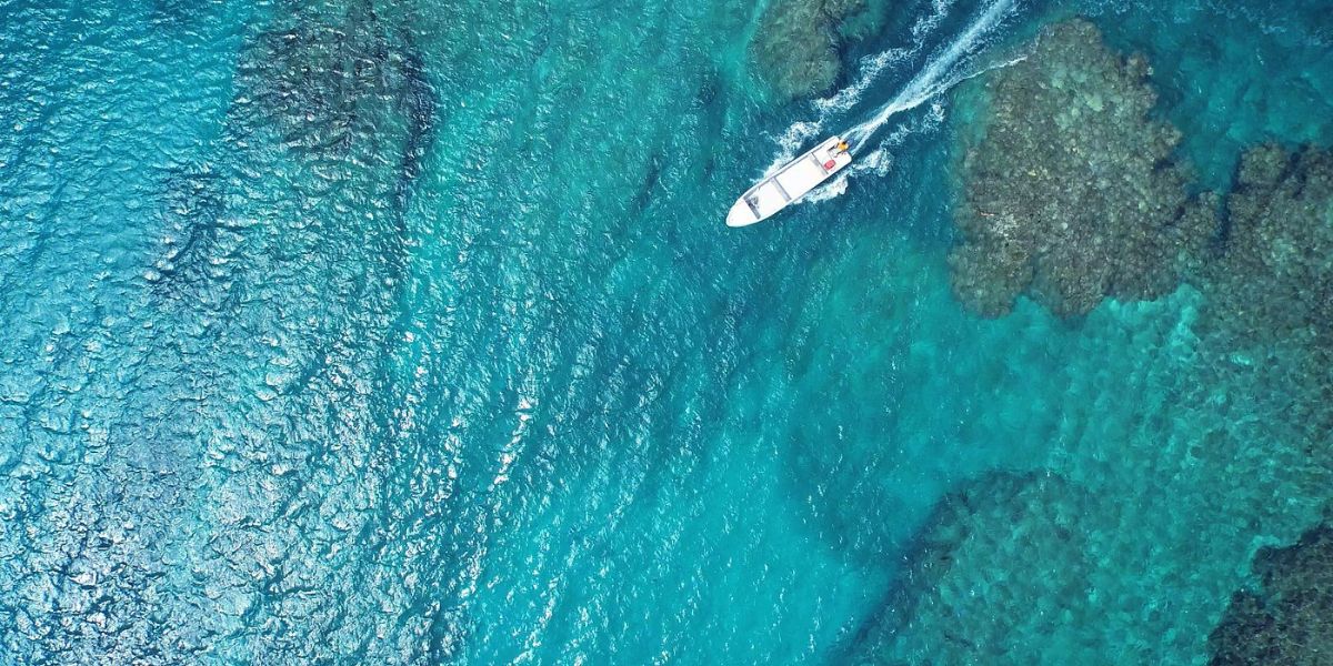 Aerial view of Yasawa Islands with crystal-clear turquoise waters and visible coral reefs