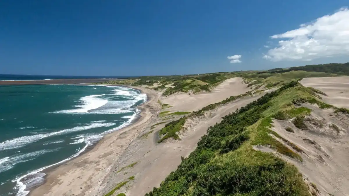 Coastal sand dunes and the Pacific Ocean at Sigatoka Sand Dunes National Park, Fiji