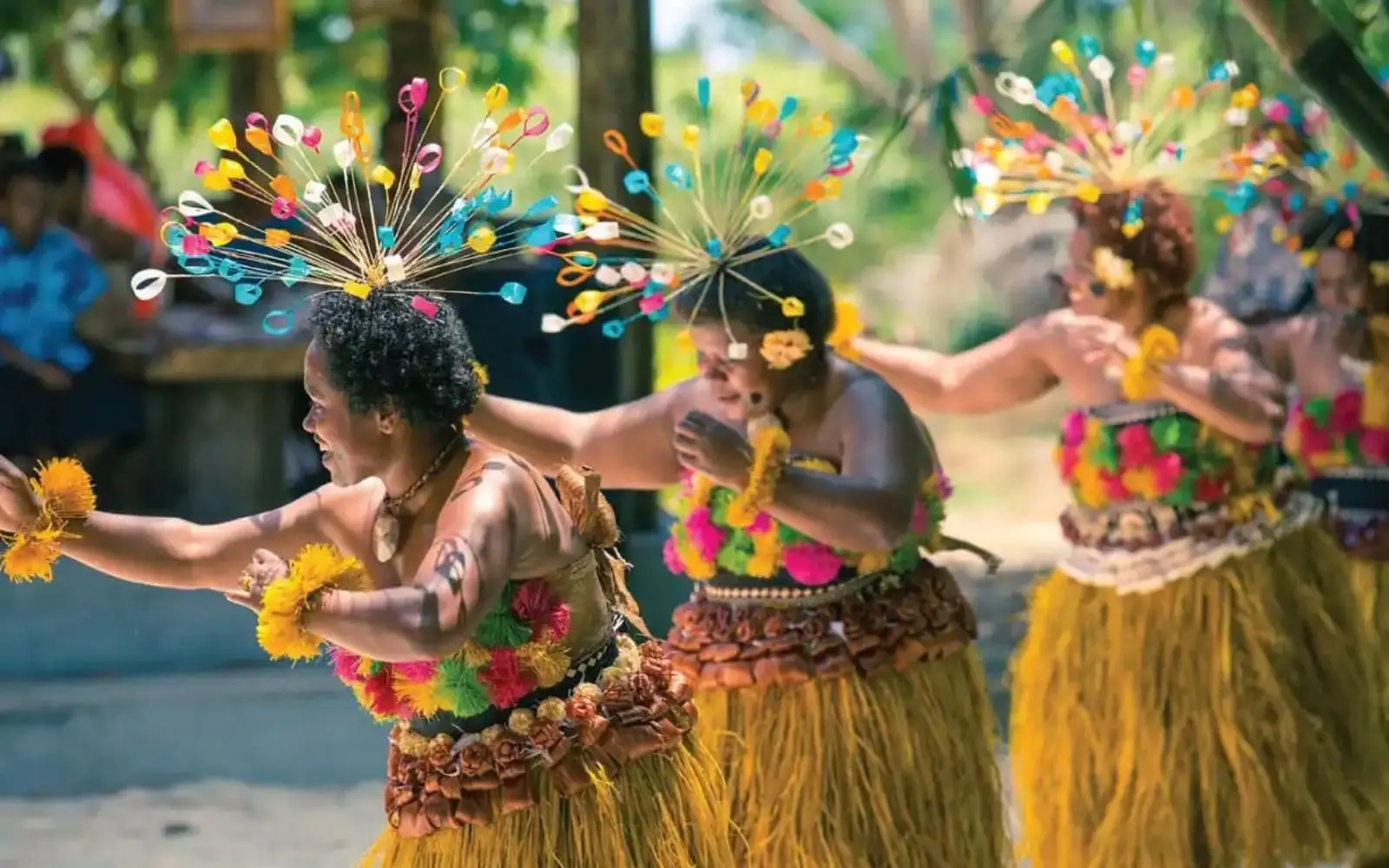 Fijian dancers celebrating during yam harvest festival