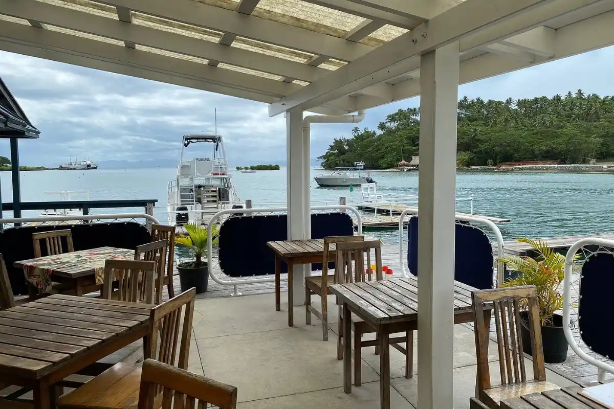 Captain's Cafe waterfront dining at Copra Shed Marina, Savusavu Fiji