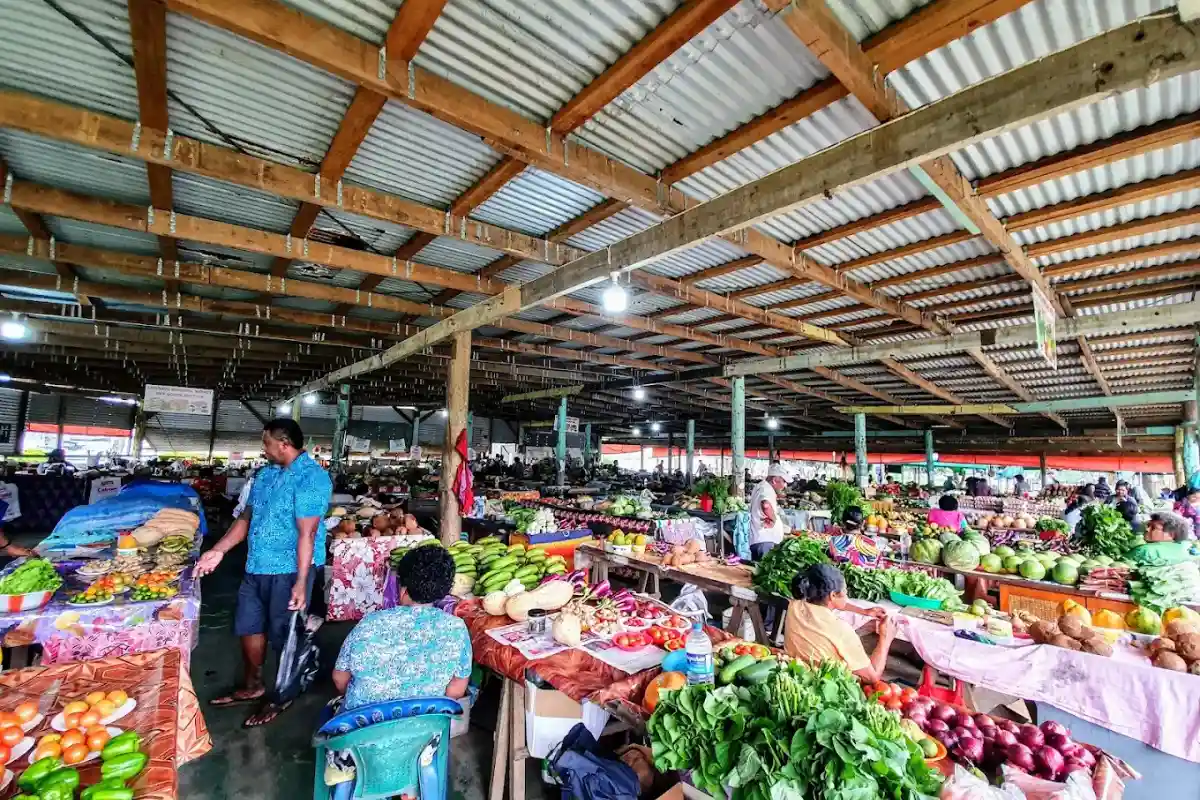 Savusavu Market and Handicraft stalls with tropical produce and souvenirs