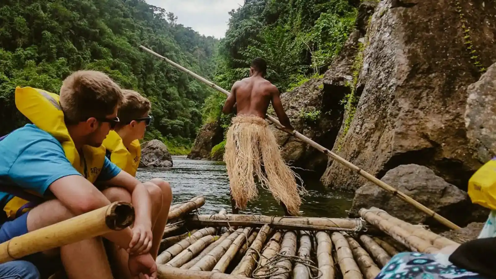 Indigenous Fijian eco-guide leading sustainable cultural tour through Sigatoka Valley, sharing traditional knowledge with visitors