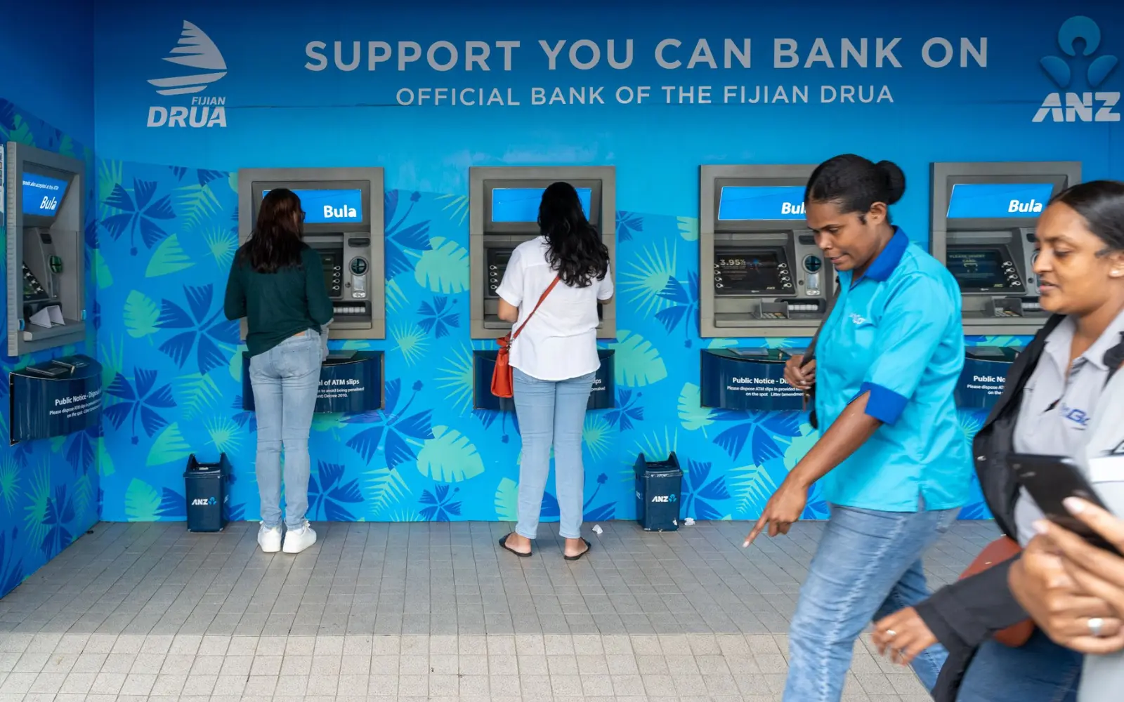 An ATM machine on a street in central Suva, Fiji, ready for cash withdrawals