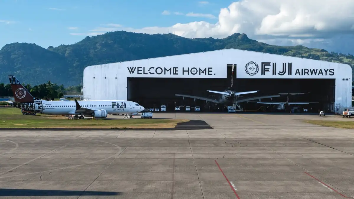 Aircraft parked beside the Nadi International Airport terminal in Fiji