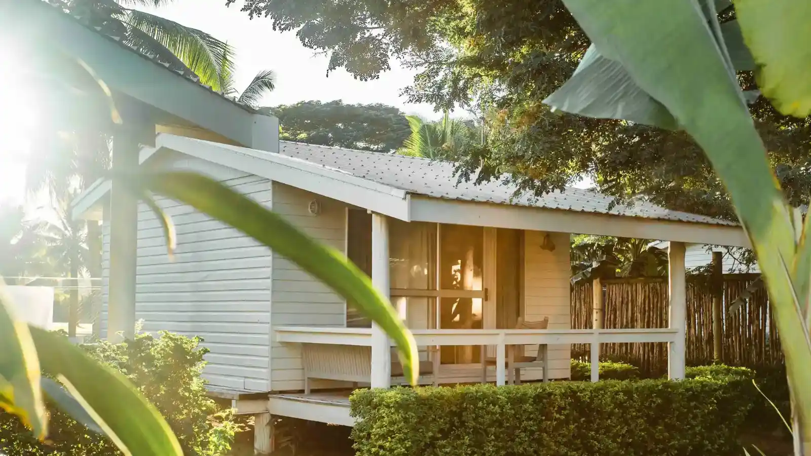 Simple Vuda Marina cottages set among tropical greenery at Vuda Point, Fiji.