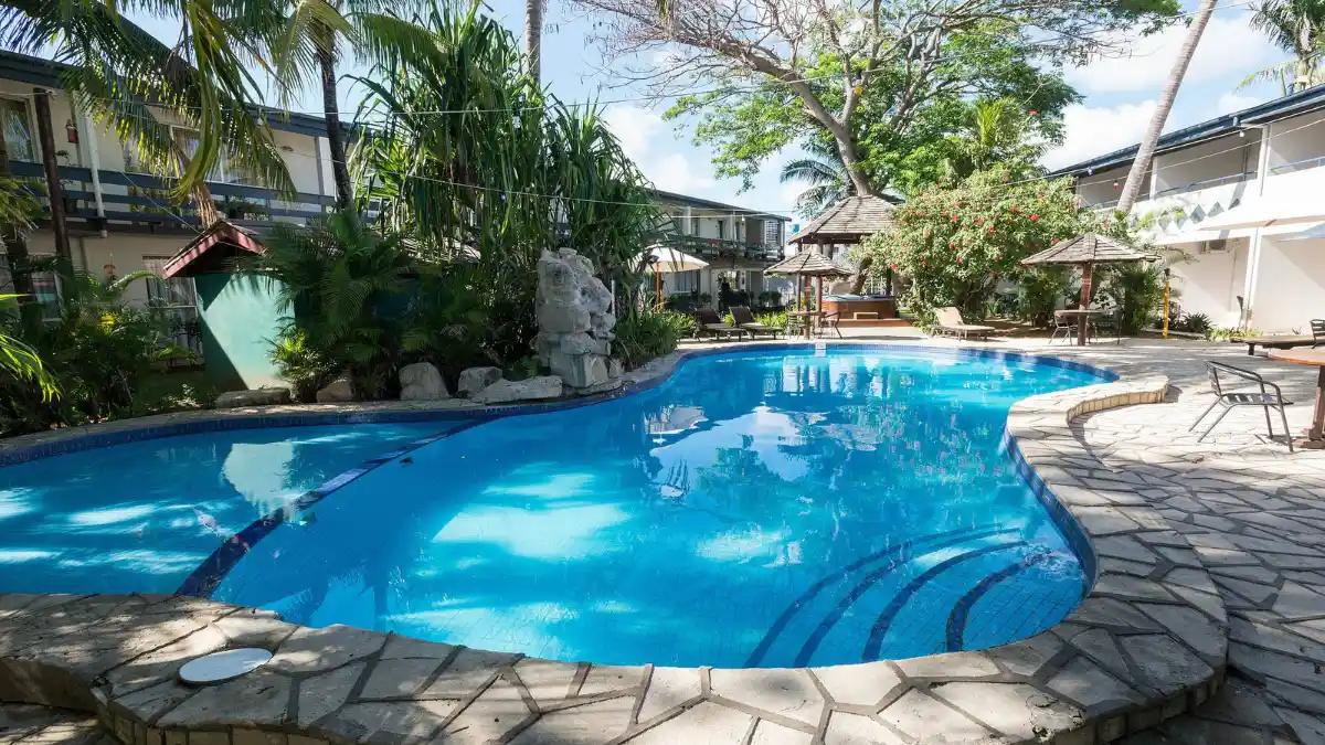 Exterior and garden at Capricorn International Hotel in Nadi.