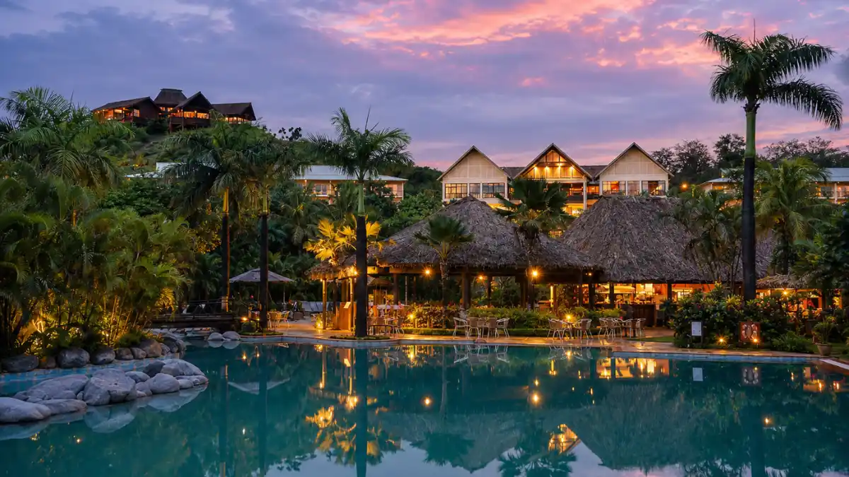 Outrigger Fiji Beach Resort on the Coral Coast with tropical gardens, beachfront bures and a tidal lagoon.