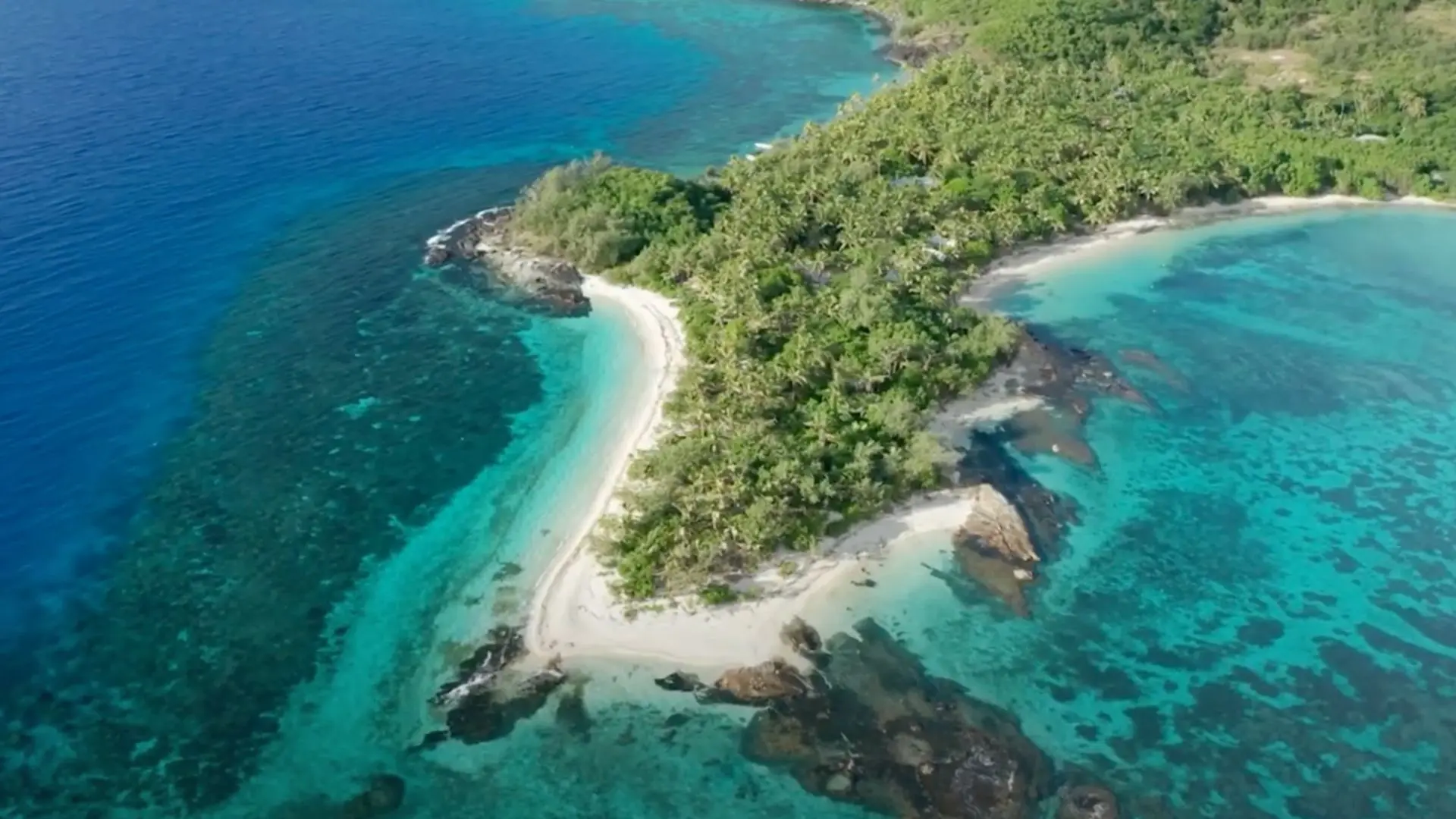 Aerial view of Long Beach on Kadavu Island with the Great Astrolabe Reef visible in the distance