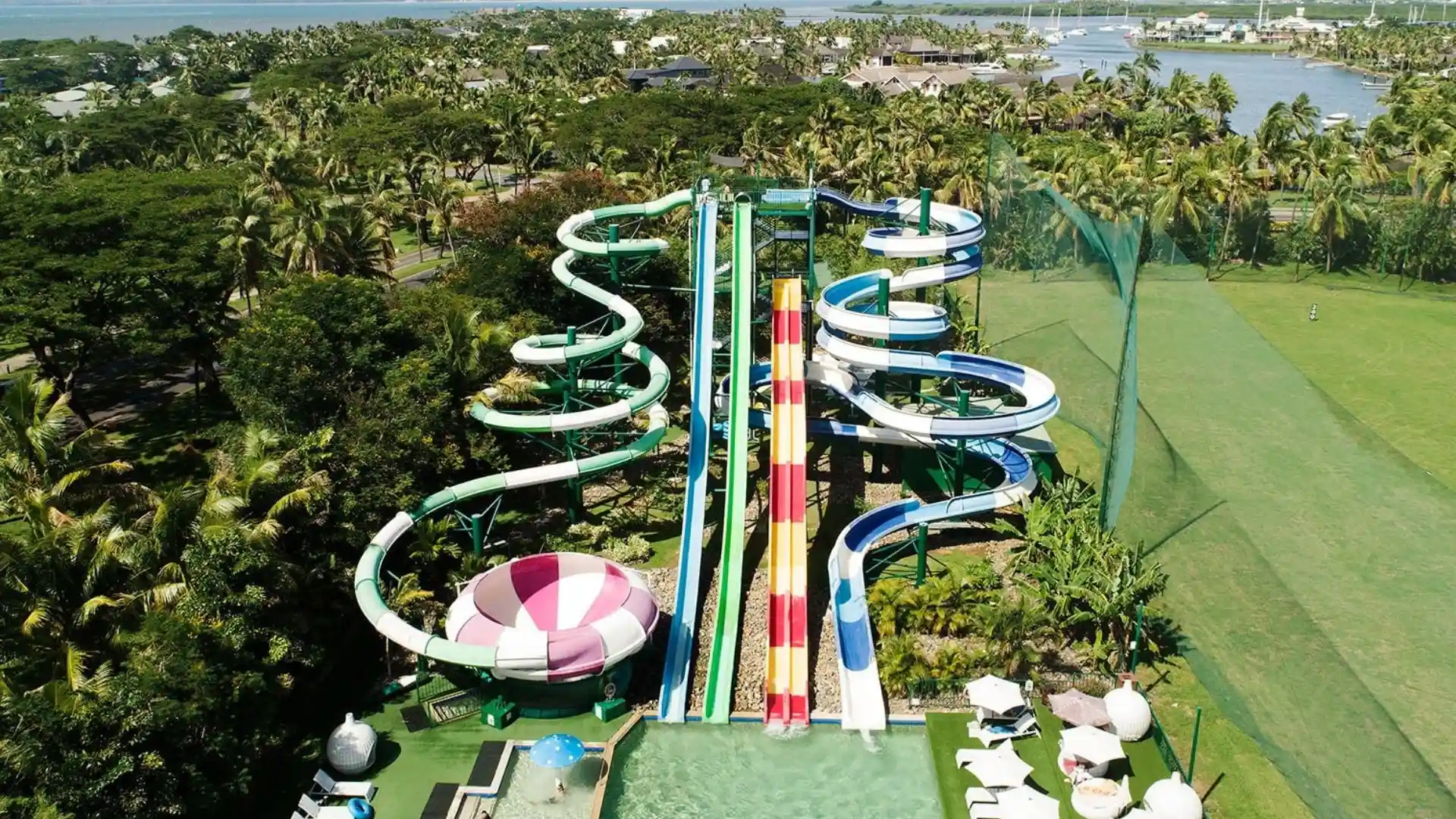 Native Fijian iguanas and tropical forest canopy at Kula Wild Adventure Park